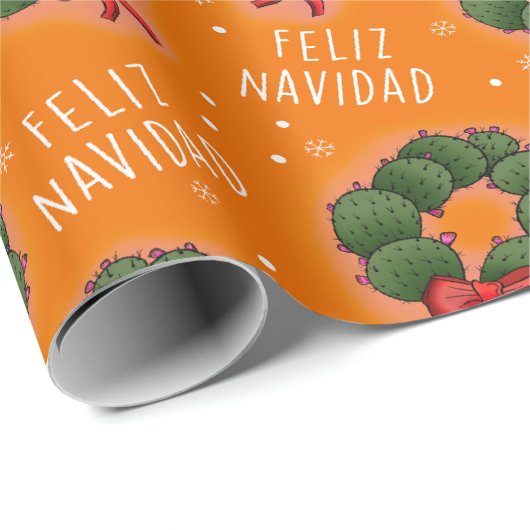 Feliz Navidad Nopal Wreath Wrapping Paper Cadeaupapier (Rol Hoek)