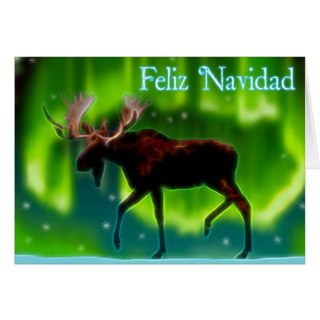 Feliz Navidad - Northern Lights Moose (Voorkant Horizontaal)