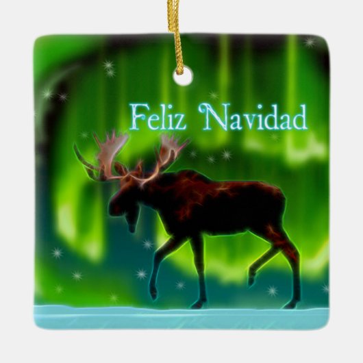 Feliz Navidad - Northern Lights Moose Keramisch Ornament (Voorkant)