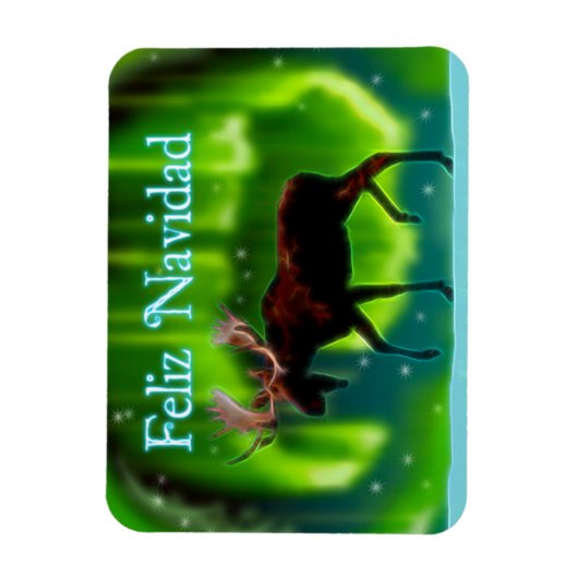 Feliz Navidad - Northern Lights Moose Magneet (Verticaal)