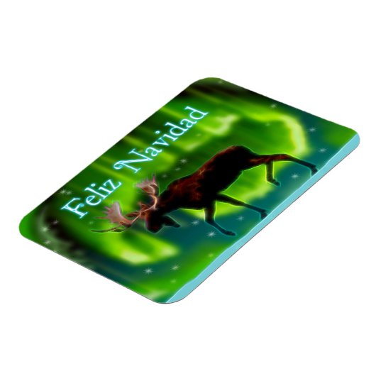 Feliz Navidad - Northern Lights Moose Magneet (Linkerzijde)