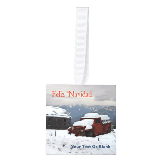 Feliz Navidad - Old Red Truck Decoratie (Voorkant)