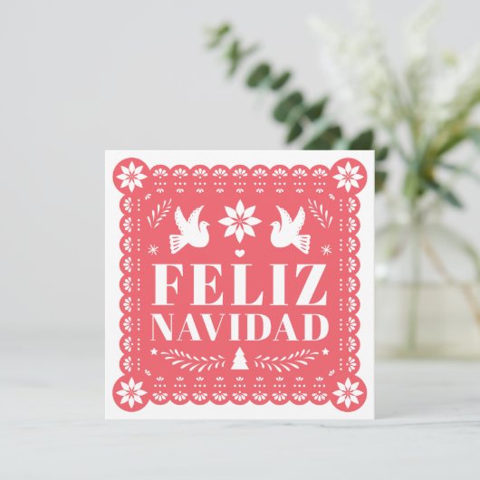 Feliz Navidad Papel Picado Foto Kaart (Staand voorkant)