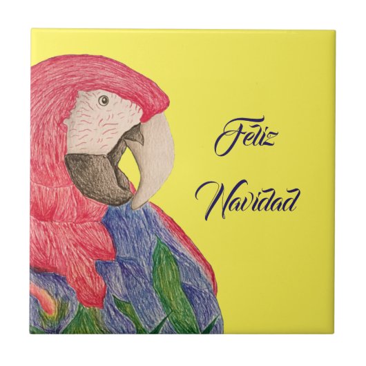Feliz Navidad Parrot Kerstmis Macaw Tegeltje (Voorkant)