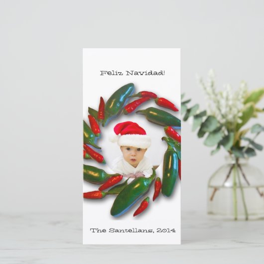 Feliz Navidad Pepper Krans Foto Kerst Kaart (Staand voorkant)