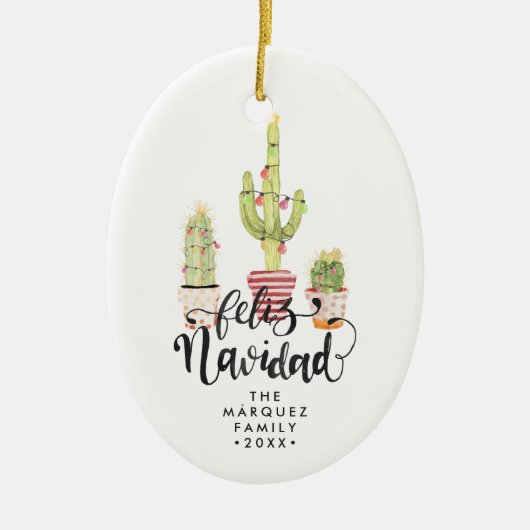 Feliz Navidad Persoonlijke kerstversiering Keramisch Ornament (Voorkant)