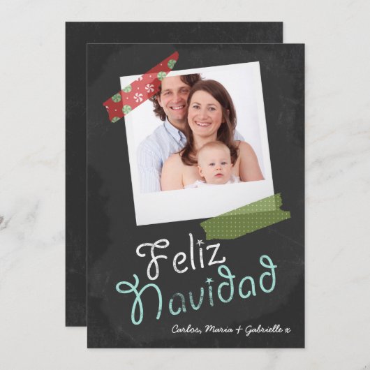 Feliz Navidad Photo Lijst en kleurrijke tape Feestdagenkaart (Voorkant / Achterkant)