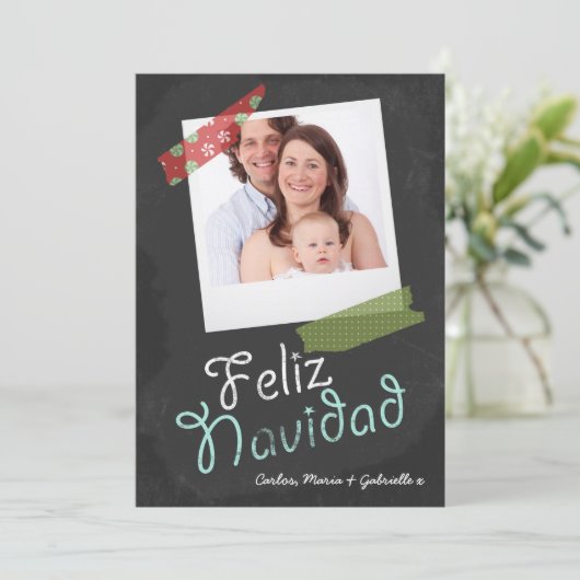 Feliz Navidad Photo Lijst en kleurrijke tape Feestdagenkaart (Staand voorkant)