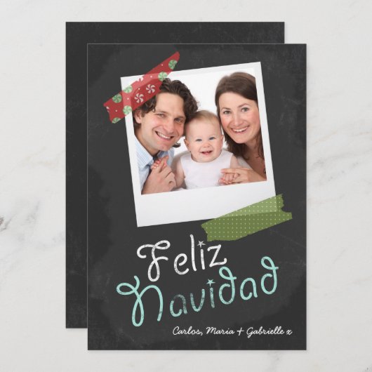 Feliz Navidad Photo Lijst en kleurrijke tape Feestdagenkaart (Voorkant / Achterkant)