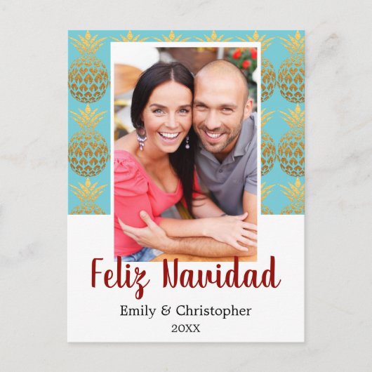 Feliz Navidad Pineapple Holiday-fotokaart Feestdagenkaart (Voorkant)