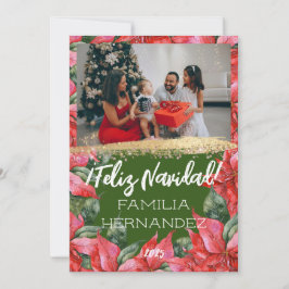 Feliz Navidad Poinsettia Familiefoto Kerstmis Feestdagenkaart