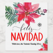 Feliz Navidad Poinsettia Gepersonaliseerd wijnlabe Wijn Etiket (Enkel label)