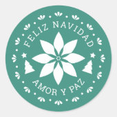Feliz Navidad Poinsettia Kerst sticker (Voorkant)