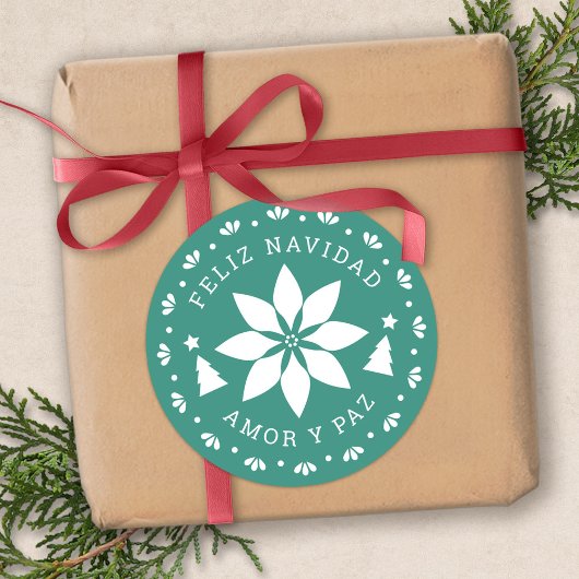 Feliz Navidad Poinsettia Kerst sticker