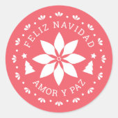 Feliz Navidad Poinsettia Kerst sticker (Voorkant)