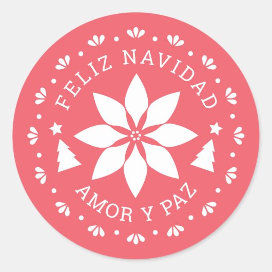 Feliz Navidad Poinsettia Kerst sticker (Voorkant)