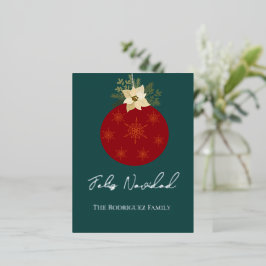 Feliz Navidad-Prettig Kerstfeest Rood Ornament Zil Folie Feestdagen Briefkaart