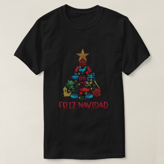 Feliz Navidad Puerto Ricaanse kerstboom Funny Xm T-shirt (Design voorkant)