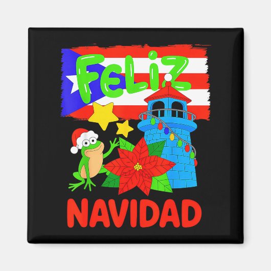 Feliz Navidad Puerto Rico Flag Floral Frog Boricua Magneet (Voorkant)