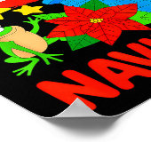 Feliz Navidad Puerto Rico Flag Floral Frog Boricua Poster (Hoek)