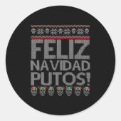 Feliz Navidad Putos Chingon Ugly Xmas Sweater Chri Ronde Sticker (Voorkant)