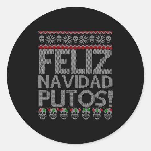 Feliz Navidad Putos Chingon Ugly Xmas Sweater Chri Ronde Sticker (Voorkant)