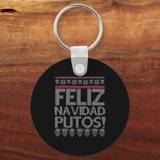 Feliz Navidad Putos Chingon Ugly Xmas Sweater Chri Sleutelhanger (Voorkant)