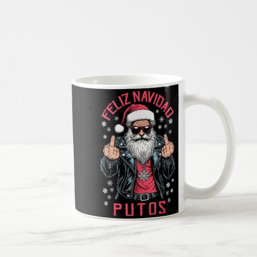 Feliz Navidad Putos Funny Rude Spanish Santa Middl Koffiemok (Rechts)