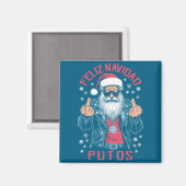 Feliz Navidad Putos Funny Rude Spanish Santa Middl Magneet (Voorkant / Achterkant)