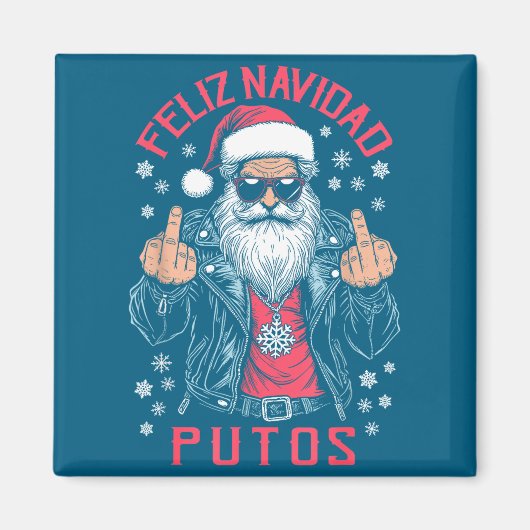 Feliz Navidad Putos Funny Rude Spanish Santa Middl Magneet (Voorkant)