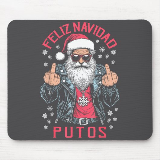 Feliz Navidad Putos Funny Rude Spanish Santa Middl Muismat (Voorkant)