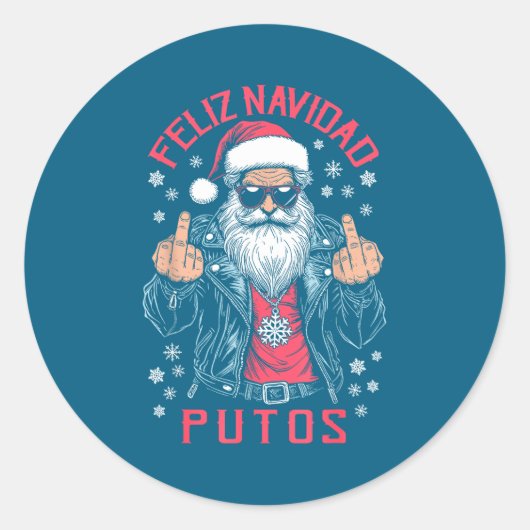 Feliz Navidad Putos Funny Rude Spanish Santa Middl Ronde Sticker (Voorkant)