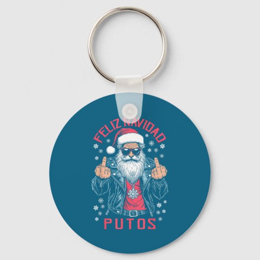 Feliz Navidad Putos Funny Rude Spanish Santa Middl Sleutelhanger (Voorkant)