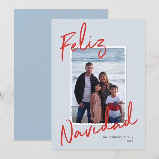 Feliz Navidad Red Blue Holiday Kaart (Voorkant / Achterkant)