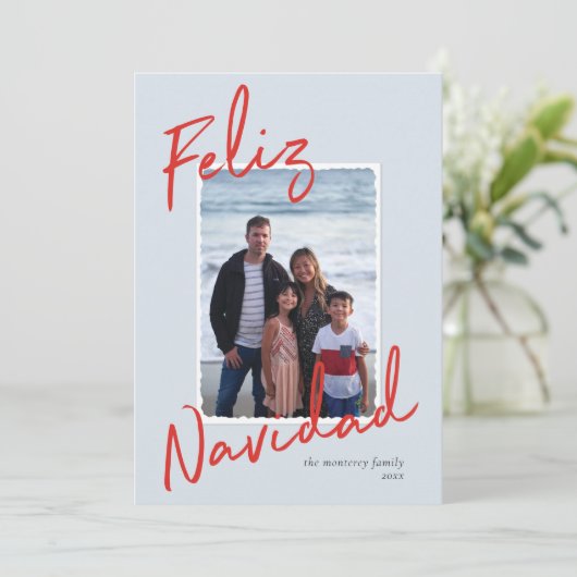 Feliz Navidad Red Blue Holiday Kaart (Staand voorkant)