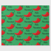 Feliz Navidad Red Chili en Green Kerstcadeau Cadeaupapier (Vlak)