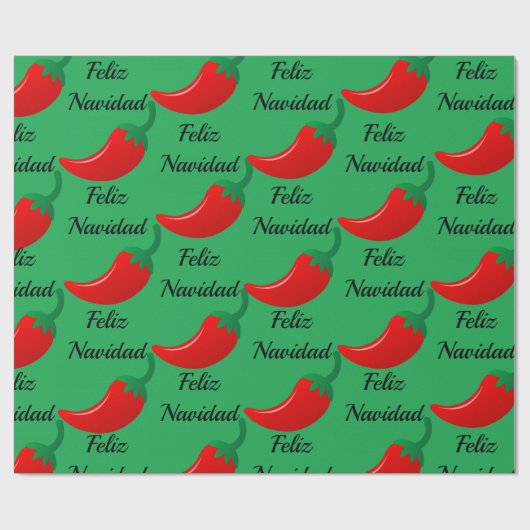 Feliz Navidad Red Chili en Green Kerstcadeau Cadeaupapier (Vlak)