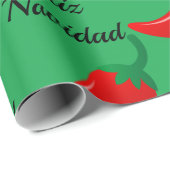 Feliz Navidad Red Chili en Green Kerstcadeau Cadeaupapier (Rol Hoek)