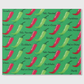 Feliz Navidad Red Chili en Green Kerstcadeau Cadeaupapier (Vlak)