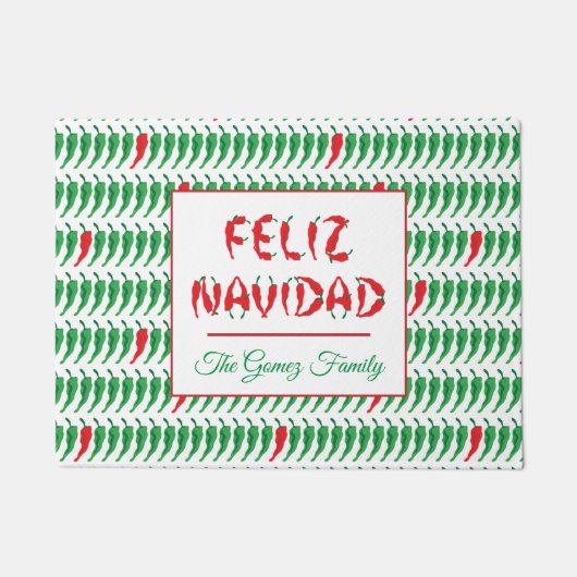 Feliz Navidad Red Chili Pepper Deurmat (Voorkant)