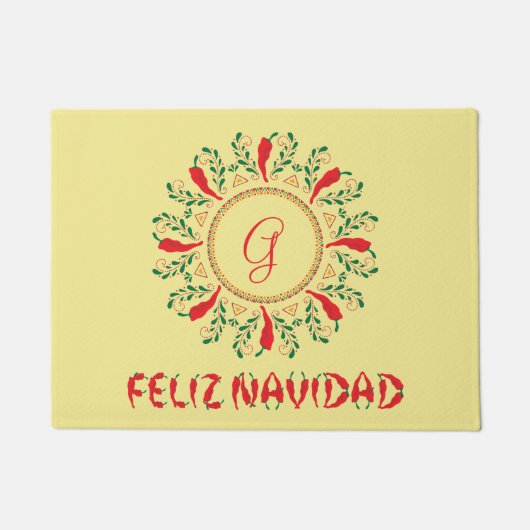 Feliz Navidad Red Chili Pepper Deurmat (Voorkant)
