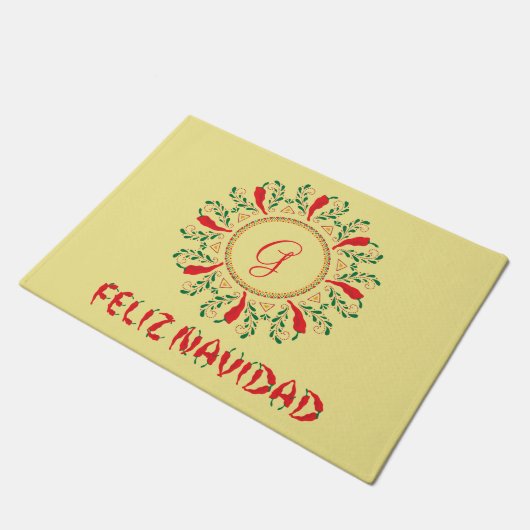 Feliz Navidad Red Chili Pepper Deurmat (Schuin)