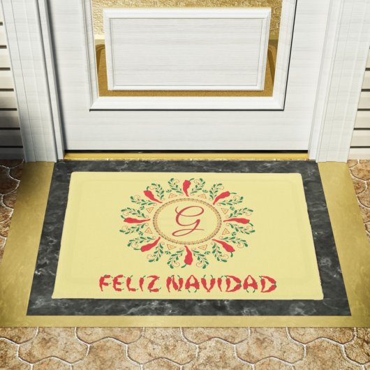 Feliz Navidad Red Chili Pepper Deurmat