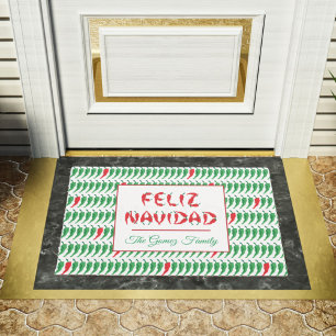 Feliz Navidad Red Chili Pepper Deurmat