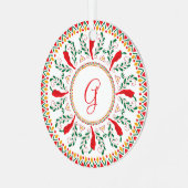 Feliz Navidad Red Chili Pepper Metalen Ornament (Voorkant links)