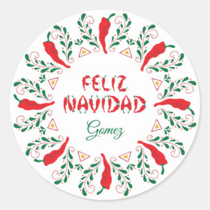 Feliz Navidad Red Chili Pepper Ronde Sticker