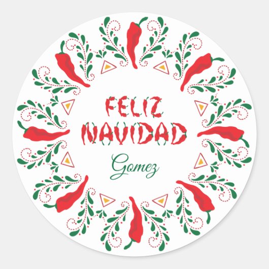 Feliz Navidad Red Chili Pepper Ronde Sticker (Voorkant)
