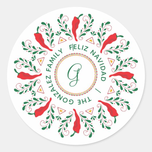 Feliz Navidad Red Chili Pepper Ronde Sticker (Voorkant)
