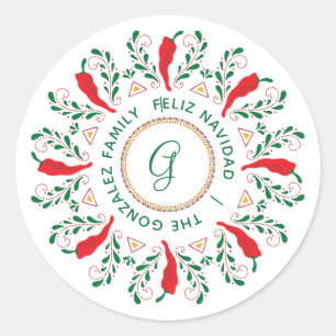 Feliz Navidad Red Chili Pepper Ronde Sticker