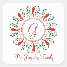 Feliz Navidad Red Chili Pepper Vierkante Sticker